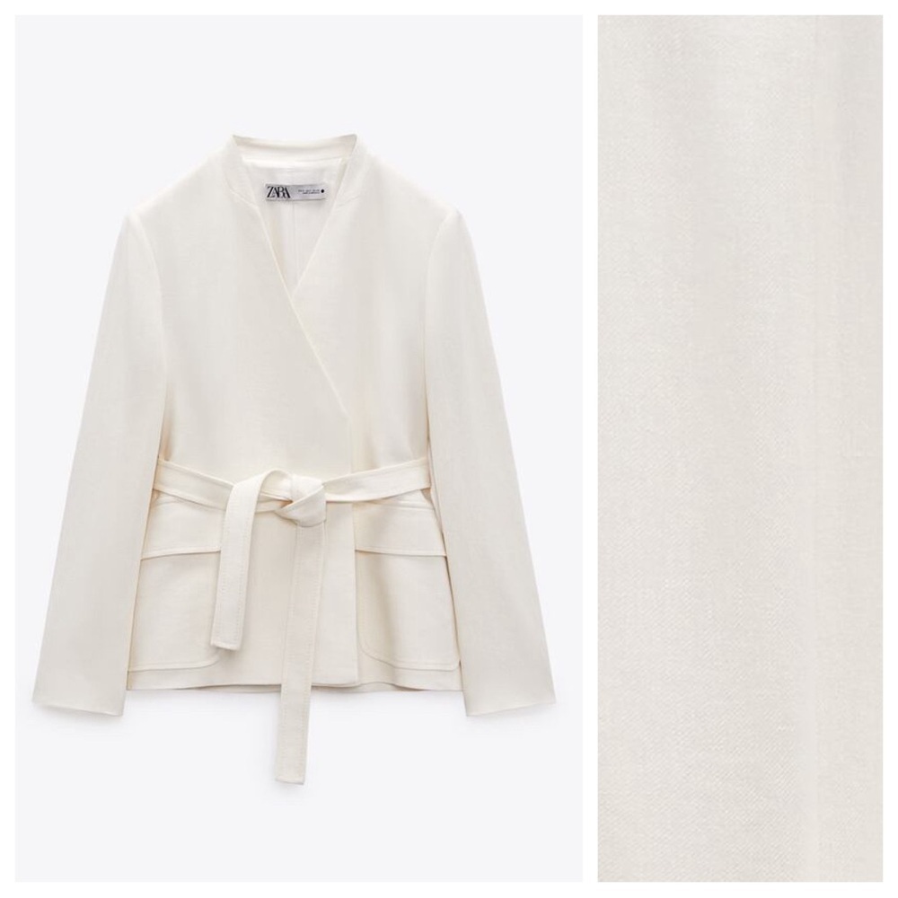 NWT. Zara Oyster White Linen Blend Blazer. Size S. - Picture 5 of 11